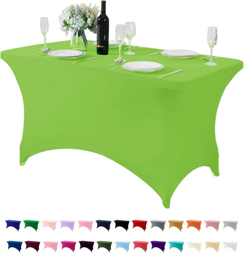 Vista 170 de Mantel de elastano para mesa de 6, 4 o 8 pies, universal, ajustable, para fiestas, banquetes, bodas y eventos, color verde manzana
