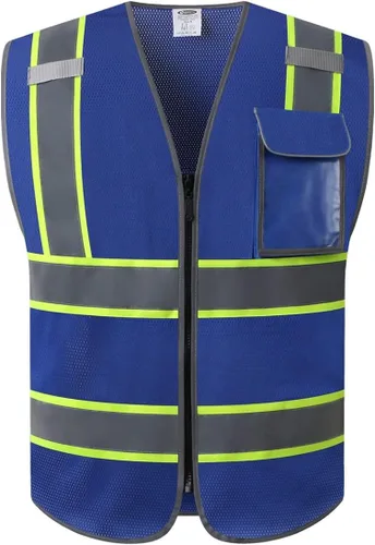 Vista 5 de JKSafety Chaleco de Alta Visibilidad con Múltiples Bolsillos y Forro de Malla Lite que Cumple con los Estándares ANSI/ISEA