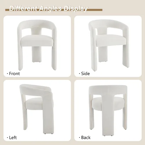 Vista 5 de Modern Boucle - Juego de 2 sillas de comedor tapizadas con diseño de barril con brazo, cómodas sillas laterales para cocina, comedor, recepción