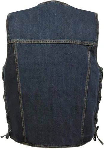 Vista 2 de Milwaukee Leather DM1360 - Chaleco de mezclilla de encaje lateral azul con bolsillos en el pecho para hombre