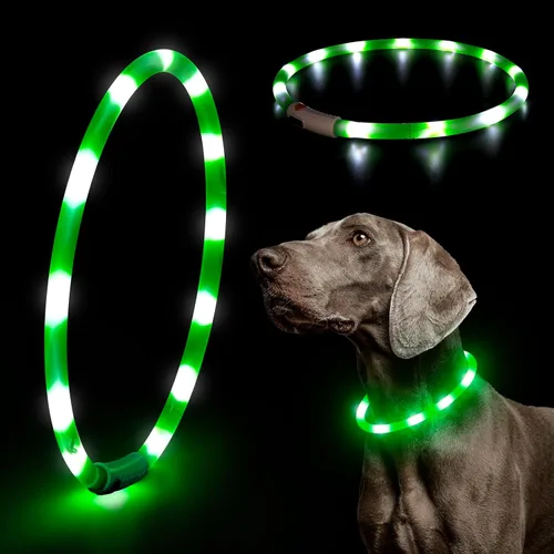 Vista 8 de HIGO Collar de perro con luz LED, recargable por USB, que brilla en la oscuridad, collar de seguridad para mascotas cortable de TPU para pasear Azul