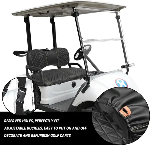 Vista 4 de XUANYUDG0769 Fundas de Asiento Delantero y Trasero para Carrito de Golf para EZGO TXT/RXV Club Car DS/Precedent Yamaha G29, Hechas de Vinilo