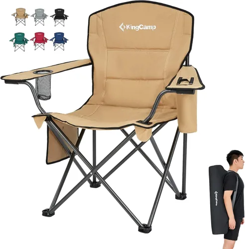 Vista 12 de KingCamp Paquete de 2 sillas de campamento de gran tamaño para adultos, sillas plegables resistentes de 300 libras, silla de campamento acolchada