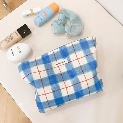 Vista 5 de Wudygirl Bolsa de maquillaje de lona para mujer, organizador estético de maquillaje, bolsa de maquillaje de viaje, bolsa de aseo para bolso, bolsa