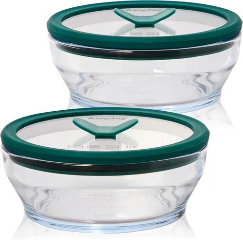 Vista 11 de Anyday - Set de 2 envases de vidrio para almacenamiento de alimentos con tapas de vidrio Set de preparación de comidas sin plástico Set
