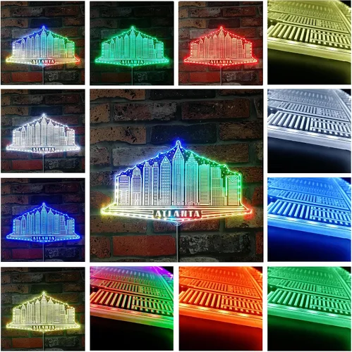 Vista 3 de ADVPRO Atlanta Georgia USA Skyline Silhouette RGB Dynamic Glam LED Sign - Forma de corte a borde - Decoración de pared inteligente 3D - Señalización