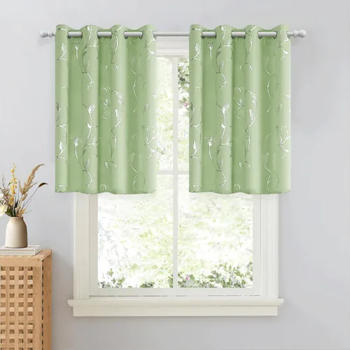 Vista 116 de BUHUA Juego de 2 paneles de cortinas opacas con estampado de vid plateada, cortinas con aislamiento térmico para oscurecer la habitación