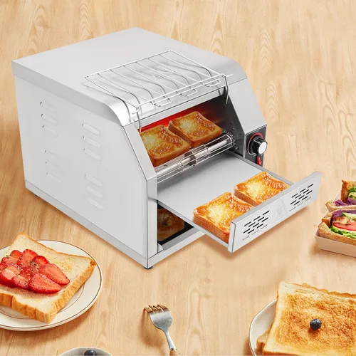 Vista 3 de Tostadora transportadora comercial de 300 rebanadas/hora, 1900 W 110 V, mini tostadora industrial con 7 engranajes para restaurantes y hogares