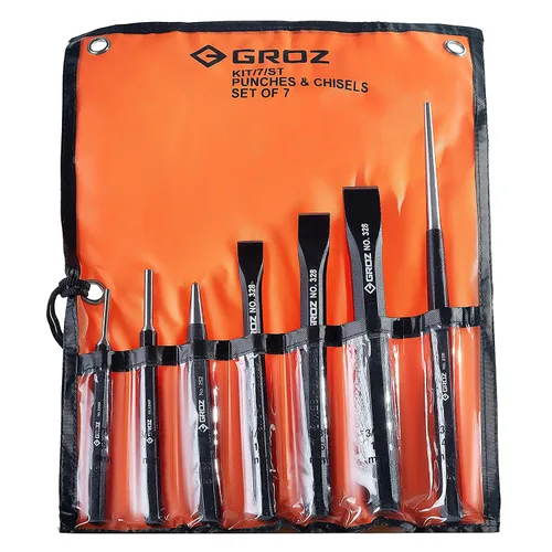 Vista 2 de Groz 33005 Juego de punzón y cincel negro con recubrimiento en polvo, 7 piezas con bolsa