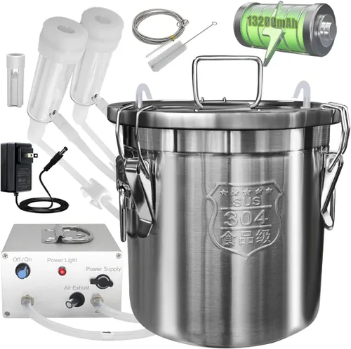Vista 10 de Máquina de ordeño de vaca de 12L, bomba de vacío pulsante ajustable de velocidad recargable, cubo de leche de acero inoxidable 304 con válvula
