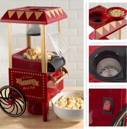 Vista 5 de Máquina de Palomitas de Aire - Máquina para Hacer Palomitas de Aire Caliente - Máquina de Palomitas de Mostrador de 6 Tazas Estilo Vintage Sin
