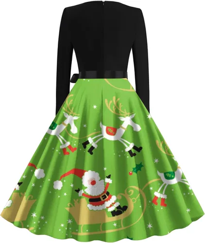 Vista 4 de 2023 Christmas Dresses Womens 1950S Cocktail Swing Lace Dress Cute Gnomes Santa Printed Cosplay Party Costume Dress