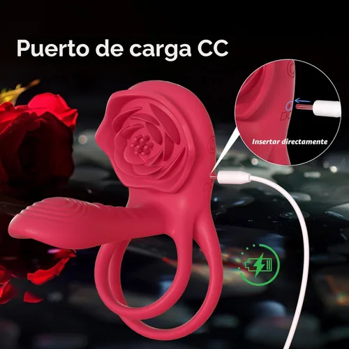 Vista 7 de Anillo vibrador para el pene con estimulador de clítoris rosa, vibrador de anillo para el pene para parejas, juguetes sexuales para hombres