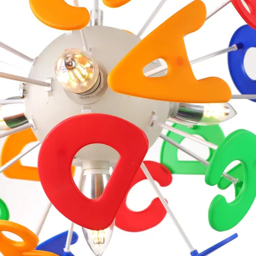 Vista 3 de Lámpara colgante decorativa para habitación de niños, luz ambiental CraftThink para niños, candelabro de letras de globo de 15.75 pulgadas de ancho