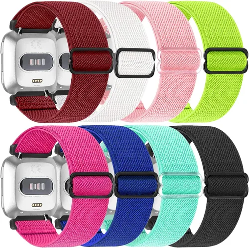 Vista 6 de Paquete de 8 correas de repuesto de nailon compatibles con Fitbit Versa 2, Versa, Versa Lite, Versa SE, para mujeres y hombres, correa elástica