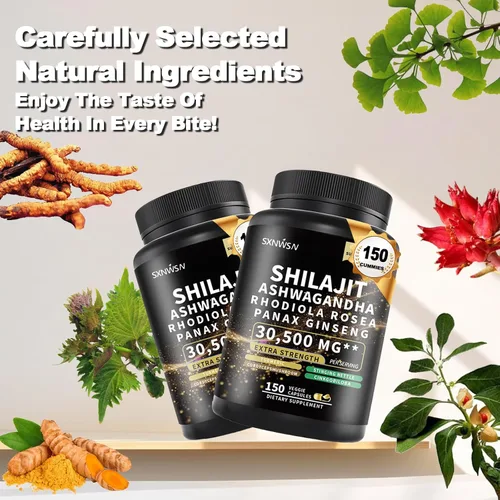 Vista 4 de Complejo Shilajit con Ashwagandha Rhodiola Rosea Ginseng Cordyceps - Suplemento mineral para resistencia e inmunidad, apoya la vitalidad