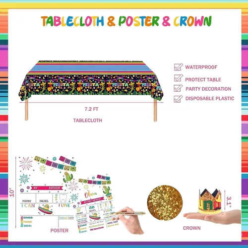 Vista 5 de Decoraciones de cumpleaños de primera fiesta, temática mexicana, decoración de fiesta de 1er uno, telón de fondo, globo, foto mensual, cartel
