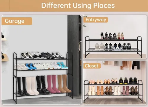 Vista 7 de KEETDY Organizador de zapatos largo de 2 niveles para armario, zapatero de metal para entrada, amplio estante apilable para zapatos con rejilla