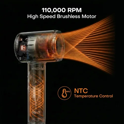 Vista 5 de Secador de pelo de alta velocidad, secado ultrarrápido, secador iónico con motor sin escobillas de 110,000 RPM, mil millones de iones de plasma