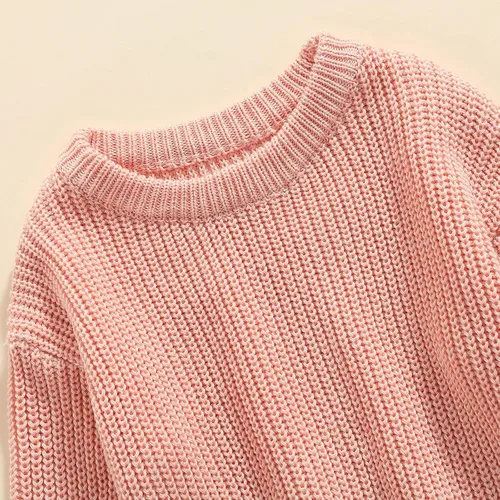 Vista 5 de Karwuiio Suéter de punto para bebé, niña, niño, cuello redondo, manga larga, sudadera para otoño e invierno