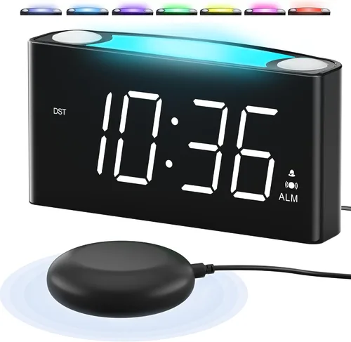 Vista 10 de PPLEE Reloj despertador súper fuerte para personas que duermen profundamente, con discapacidad auditiva o sordos, reloj despertador vibratorio