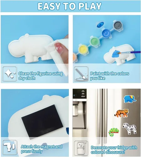 Vista 3 de Funto Kit de pintura de animales para niños, pinta tus propias figuras con imán, juego de manualidades de 27 piezas, cerámica para pintar, proyectos