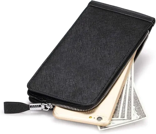 Vista 6 de JEEBURYEE Cartera larga con cremallera RFID de cuero genuino para mujer