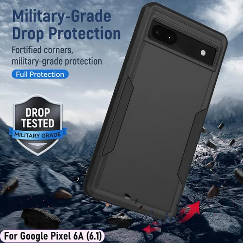 Vista 7 de Funda híbrida de doble capa para Pixel 6A de 6.1 pulgadas, resistente a los golpes, resistente a los golpes, con 1 soporte magnético para automóvil