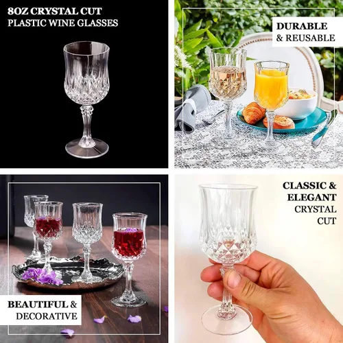 Vista 5 de Efavormart - Paquete de 6 copas de vino de plástico de 8 onzas con corte de cristal dorado ámbar, copas de cóctel inastillables teñidas cálidas