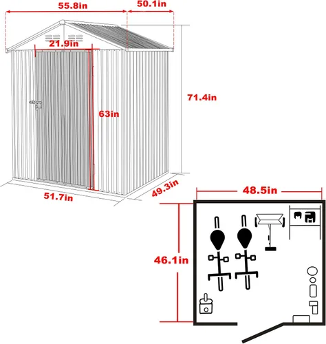 Vista 3 de Veikou Cobertizo exterior, 4 x 4 pies, acero galvanizado grueso, almacenamiento con puerta con cerradura, rejillas de ventilación, de metal
