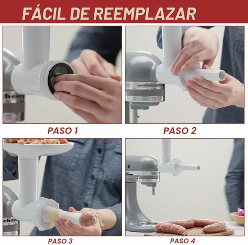 Vista 4 de Kit de tubo de relleno de salchichas para picadora de carne KitchenAid FGA