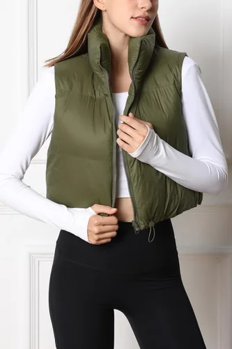 Vista 2 de AUTOMET Chaleco acolchado corto para mujer, ligero, sin mangas, cálido, chaleco acolchado