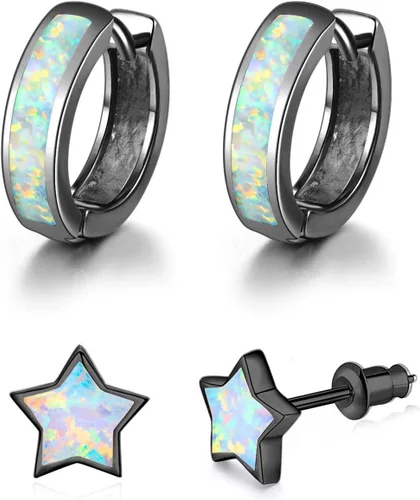 Vista 59 de CiNily Aretes Huggie de ópalo con bisagras, chapados en oro, hipoalergénicos, pequeños aretes de aro para mujeres, adolescentes, niñas, hombres