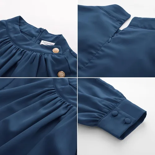 Vista 5 de JASAMBAC Blusas de trabajo de negocios para mujer 2023 elegantes con volantes de manga larga cuello alto falso camisa de oficina otoño invierno