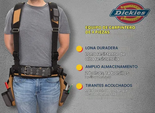 Vista 6 de Dickies Plataforma de trabajo de carpintero de 4 piezas, tirantes acolchados para cinturón de herramientas, malla de enfriamiento, cinturón de Negro