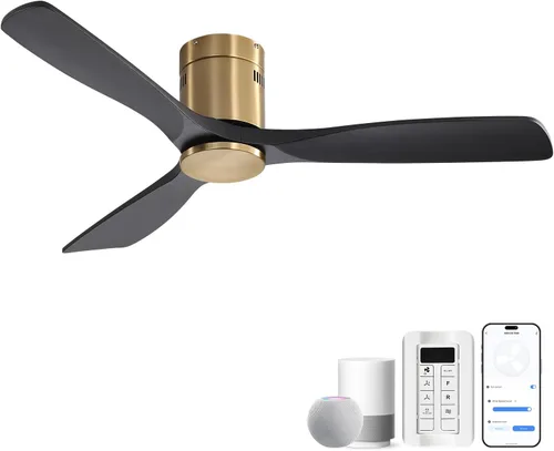 Vista 26 de CACI Mall Ventiladores de techo inteligentes de madera de 52 pulgadas con luces y control remoto, 3 cuchillas, perfil bajo, moderno, compatible