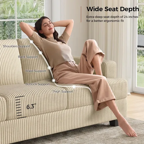 Vista 3 de COPIAE - Sofá de 89 pulgadas con asientos extra profundos, sofá de 3 plazas para la sala de estar, sofá moderno y cómodo con apoyabrazos, asientos