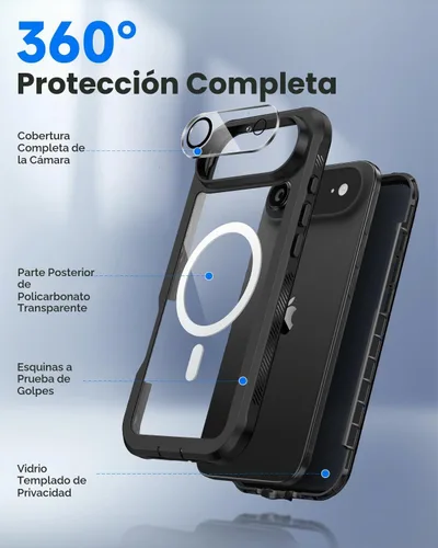 Vista 2 de seacosmo para iPhone Air Funda, Carcasa Completa con Protector de Privacidad de Vidrio Templado 9H Integrado y Protector de Lente de Cámara Negro