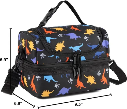 Vista 8 de VASCHY - Lonchera para niños, bolsas de almuerzo aisladas de dos compartimentos para niños y niñas con correa para el hombro para la escuela