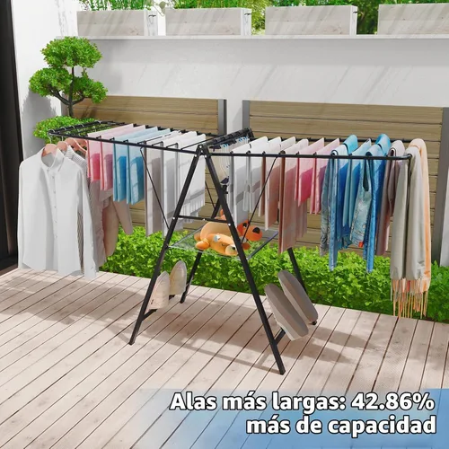 Vista 3 de APEXCHASER Perchero de Ropa Plegable, Perchero de Secado de Metal para Lavandería con Barras de Altura Ajustable, Perchero Ultra Delgado para Ropa