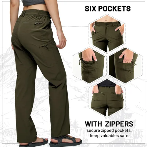 Vista 3 de MIER - Pantalón cargo para mujer, secado rápido, ligero, táctico, 6 bolsillos, elástico y resistente al agua