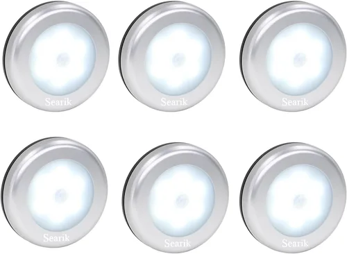 Vista 8 de 6 piezas de luz nocturna con sensor de movimiento para interiores, inalámbrica, funciona con pilas, luces de paso inalámbricas para debajo