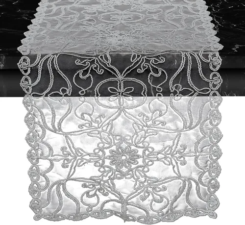 Vista 13 de Elegant Comfort Camino de mesa bordado Ingrid – Bufanda de tocador para el hogar comedor – Decoración de mesa de encaje como decoración de mesa
