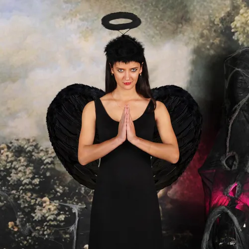 Vista 2 de Halloween Angel Wings for Women, Angel Wings and Halo for Adult Girls Halloween Costumes for Dress Up Cosplay Party Favors