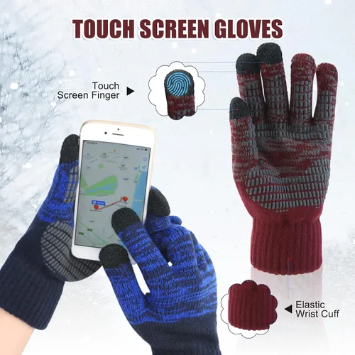 Vista 2 de RANOME Conjunto de guantes de bufanda de invierno para hombre 3 piezas gorros de punto guantes de cuello calentadores de cuello para mujer gorros