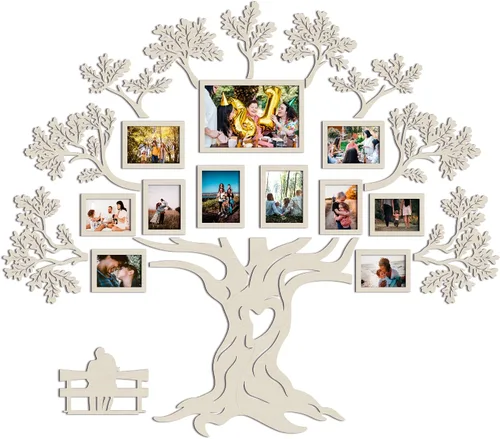 Vista 9 de JustLikeWood 51х45 Decoración de pared de árbol genealógico de madera, familia feliz, collage de marcos de fotos, decoración del hogar para sala