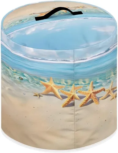 Vista 2 de Suobstales Cubierta para aparato con estampado de estrellas de mar de playa, cubierta antipolvo, funda portátil para olla a presión con bolsillo