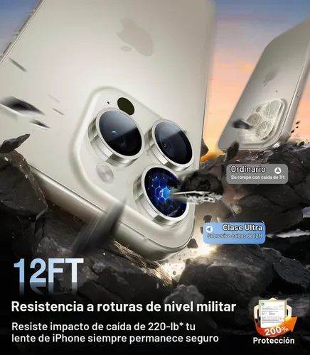 Vista 8 de UltraGlass UNBREAK TOP 9H+ - Protector de lente de vidrio para iPhone 15 Pro Max/15 Pro [grado militar inastillable y de mayor duración] protector