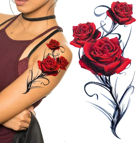Vista 11 de Pegar en flores rosas flora flores adulto tatuaje temporal transferencia femenino cuerpo arte transferencias mujeres realista impermeable flora