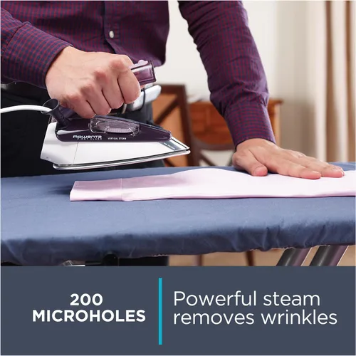 Vista 4 de Rowenta Plancha de Viaje, Plancha Compacta de Acero Inoxidable con Suela de Mano Vaporizadora para Ropa, 200 Orificios Microsteam, 1000 Vatios